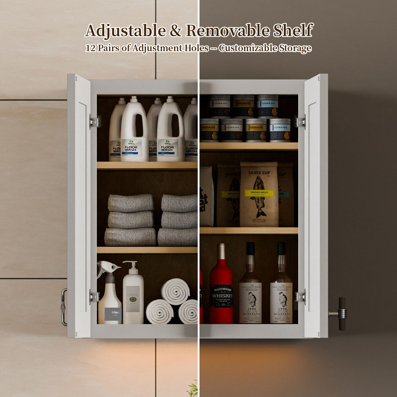 Shaker Wall Cabinet With Soft Close Hinges, Adjustable Shelves, Double Door
