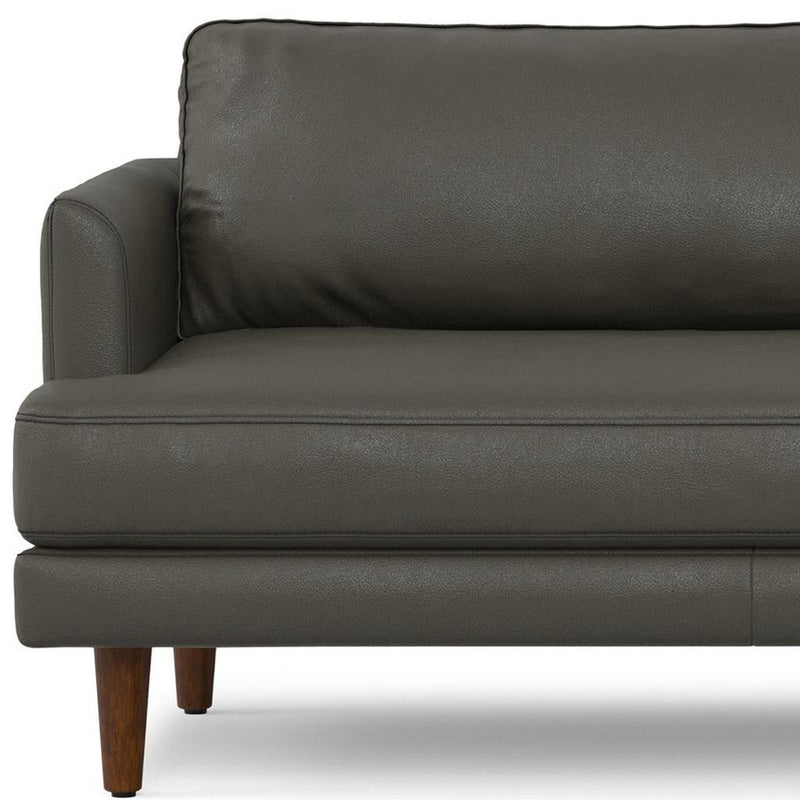 90" Leather Sofa With Brown Legs - Black