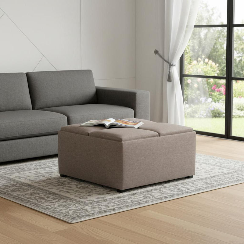 35" Fabric Cocktail Ottoman With Storage - Brown