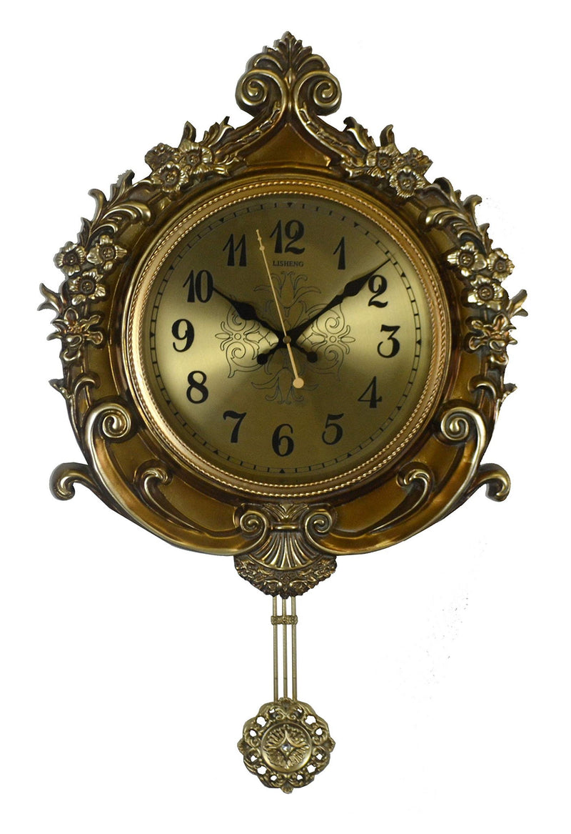 Silent Pendulum Ornate Round Wall Clock (626561) - Gold / Black