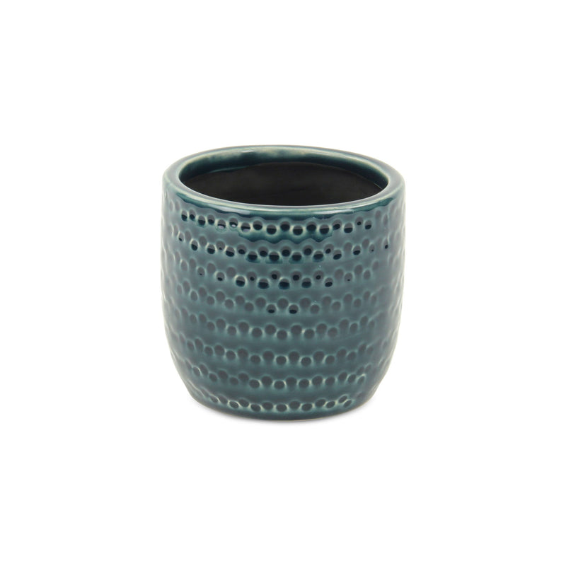 Dotted Round Pot Planter - Teal Blue