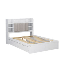 Load image into Gallery viewer, Multi-functional Full Size Bed Frame with 4 Under-bed Portable Storage Drawers and Multi-tier Bedside Storage Shelves, White
