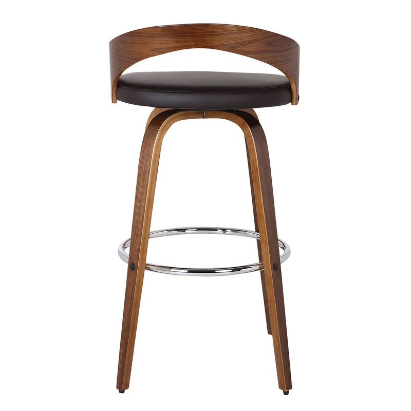 Faux Leather And Solid Wood Low Back Bar Height Swivel Bar Chair - Brown