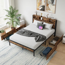 Load image into Gallery viewer, Queen Bed Frame with  Storage Headboard and 4 Drawers
