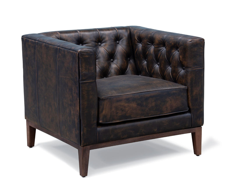 Antiqued Top Grain Leather Tufted Club Chair - Brown And Black