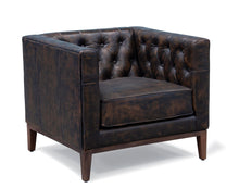 Load image into Gallery viewer, Antiqued Top Grain Leather Tufted Club Chair - Brown And Black
