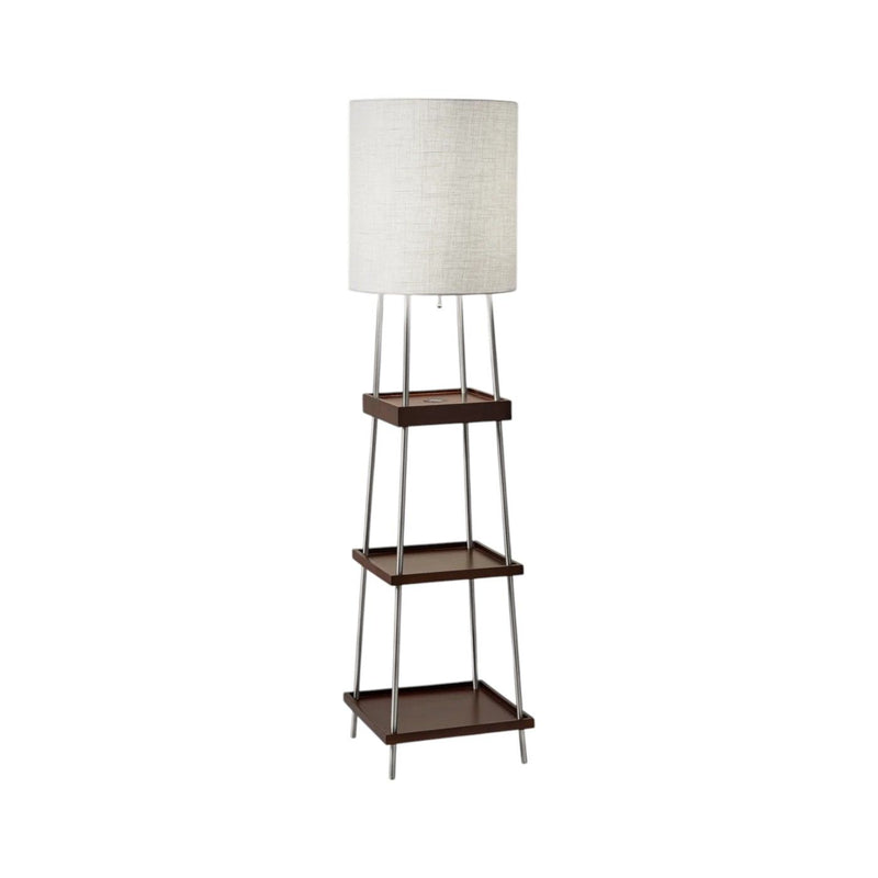 Column Floor Lamp With Drum Shade - Brown White