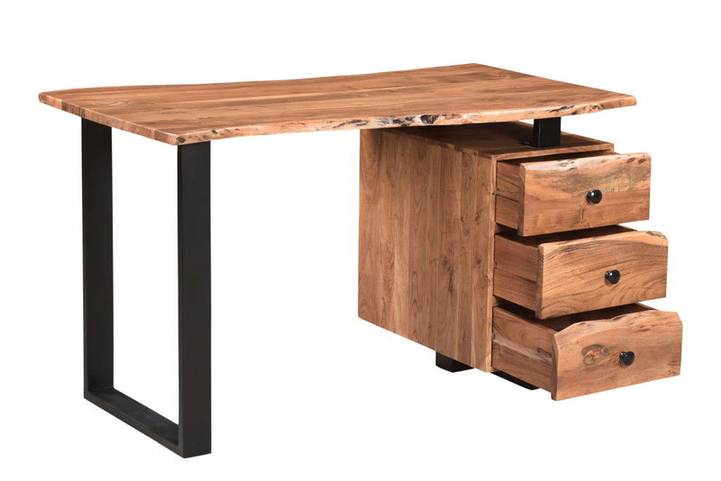 Wall Mounted Pedestal Computer Desk With Three Drawers - Brown / Black