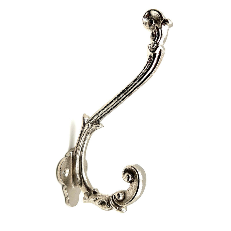 Cast Iron Baroque Scroll Wall Hooks (Set of 6) - Silver