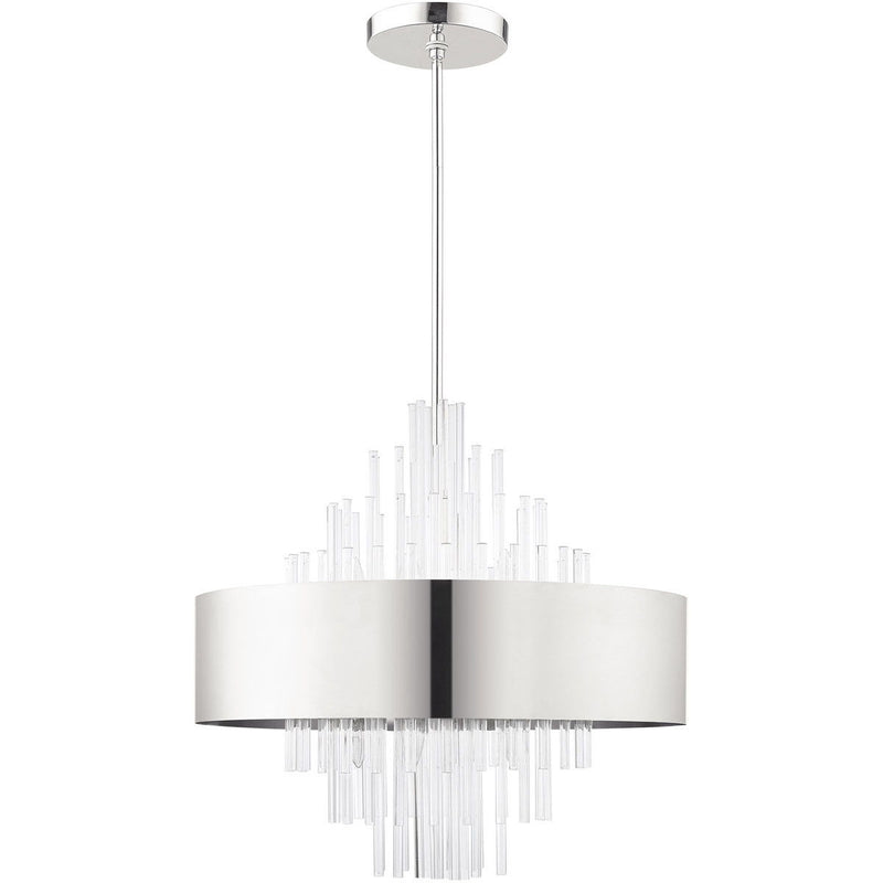 28" Ten Light Dimmable Chandelier With Shades - Nickel