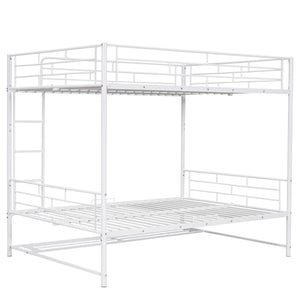 Full Over Full Metal Bunk Bed with Shelf and Guardrails, White