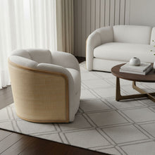 Load image into Gallery viewer, 34" Fabric Wood And Rat Swivel Arm Chair - Off White / Natural
