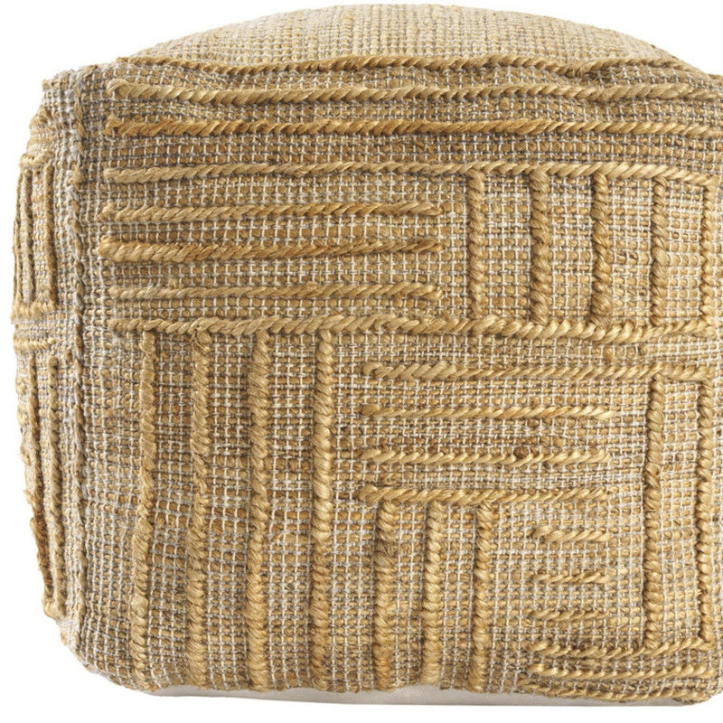 18" Jute Blend Cube Striped Pouf Ottoman - Natural