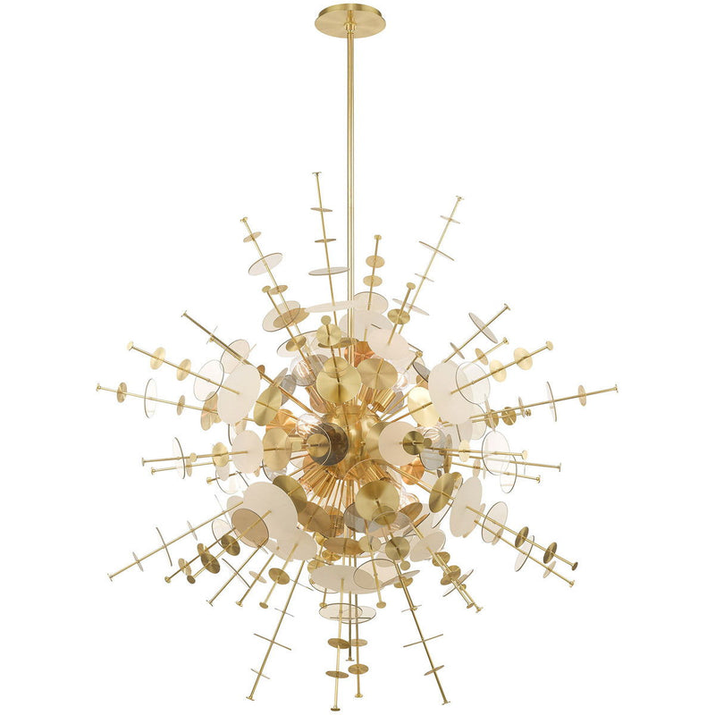 58" Twelve Light Dimmable Chandelier With Shades - Brass