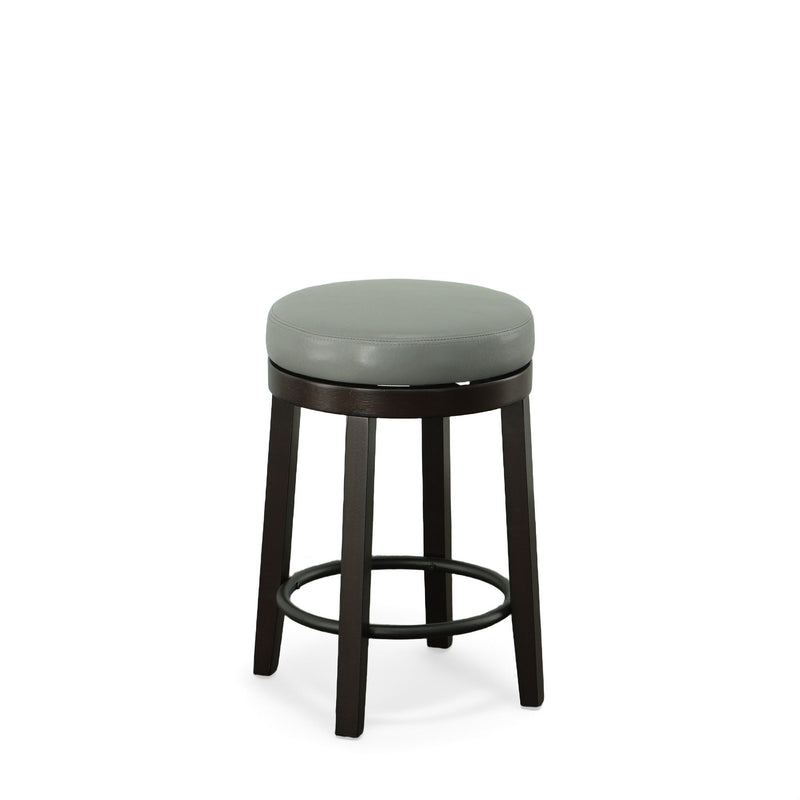 Faux Leather And Solid Wood Swivel Backless Counter Height Bar Chairs (Set of 2) - Gray And Espresso