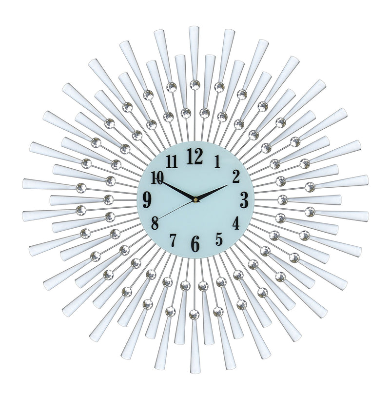 Silent Analog Sunburst Wall Clock - Silver / White