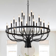 Load image into Gallery viewer, 24 Light Chandelier Industrial Iron Candle Chandelier Modern Suspended Farmhouse Chandeliers Pendant Light Fixtures For Dining Room Bedroom Living Room Kitchen Island Foyer E12 Bulb (No Include) - Black
