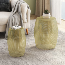 Load image into Gallery viewer, Modern Round Metal Hollow Side Table Set With Openwork Design - Gold
