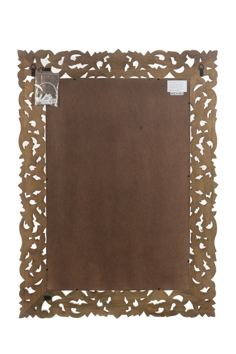 35" Floral Carved Solid Framed Accent Mirror - Gray