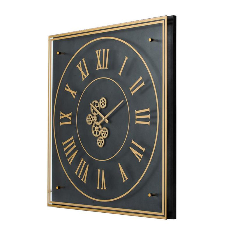 Exposed Gear Square Wall Clock - Black / Gold
