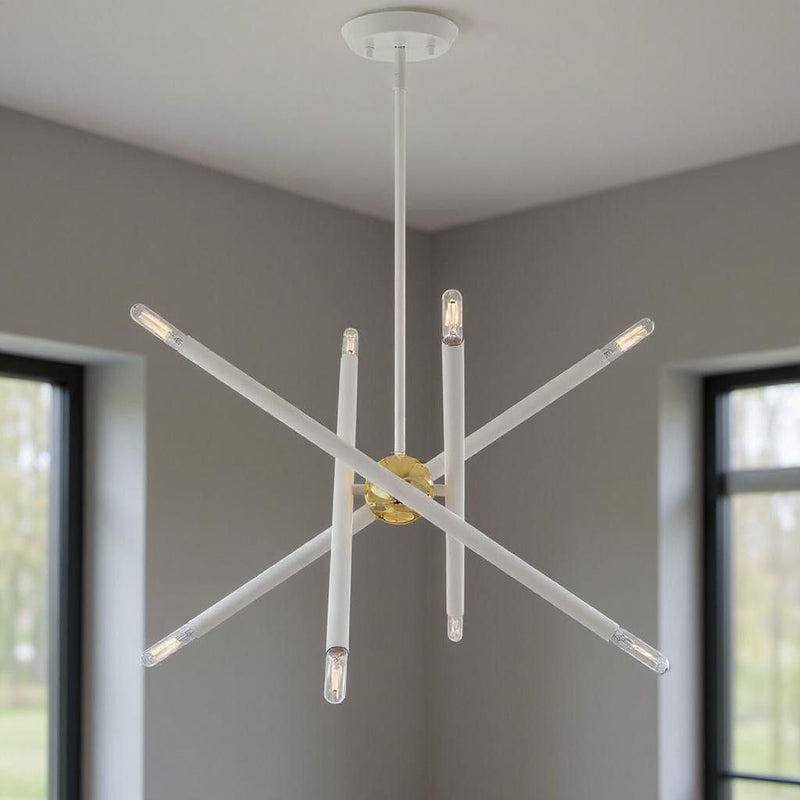 Eight Light Dimmable Chandelier With Shades - White