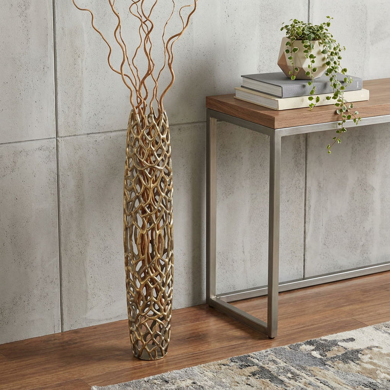 Twigs Cylinder Floor Vase (354653) - Gold