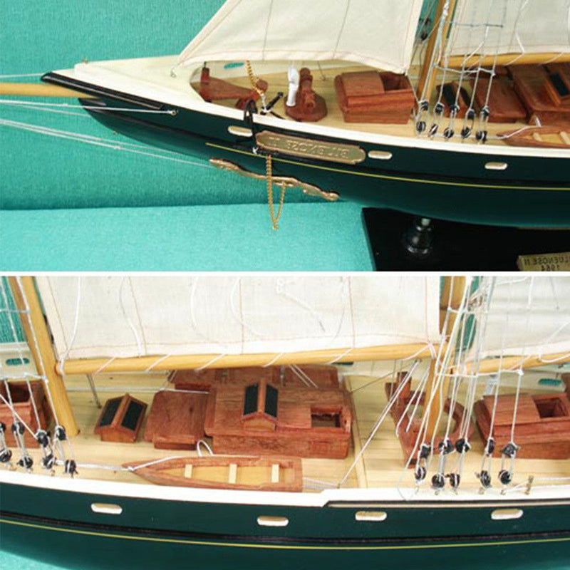 Hand Painted Model Boat - Beige / Dark Green