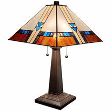 Load image into Gallery viewer, 22" Metal Two Light Candlestick Table Lamp With Empire Shade - Dark Brown / Off-White / Blue
