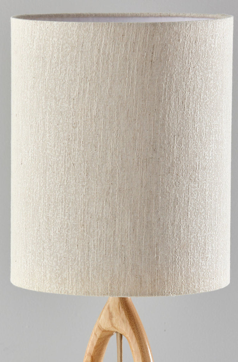 Solid Wood Round Table Lamp With Beige Drum Shade - Natural