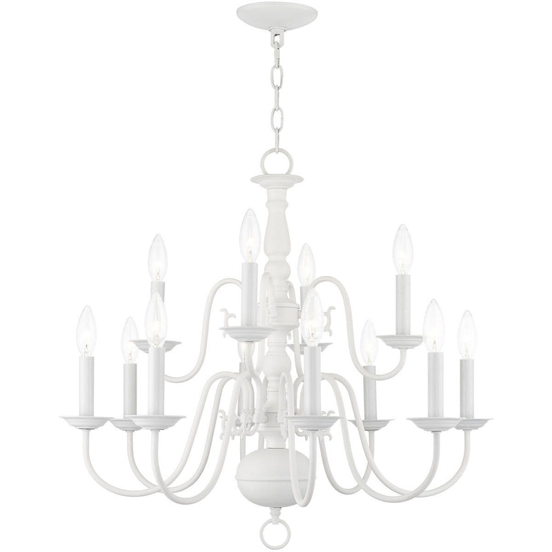 Twelve Light Dimmable Chandelier With Shades - White