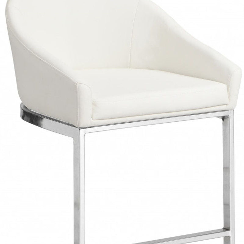 Faux Leather And Steel Low Back Bar Height Bar Chair - White And Silver