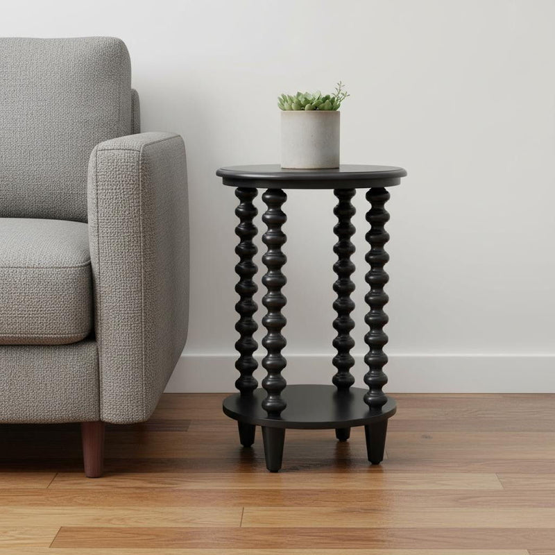 Solid Wood Pedestal End Table - Black