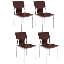 Load image into Gallery viewer, Leather Dining Side Chairs (Set of 4) - Dark Brown / Silver
