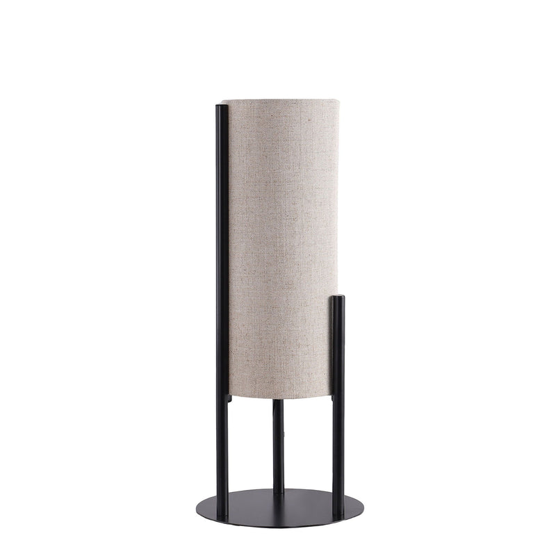 Metal Bedside Lamp With Beige Cylinder Shade - Black
