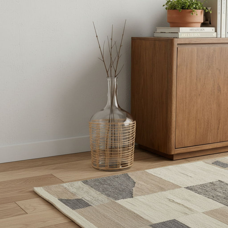 Round Floor Vase With Wrapped Rattan (608578) - Clear / Natural