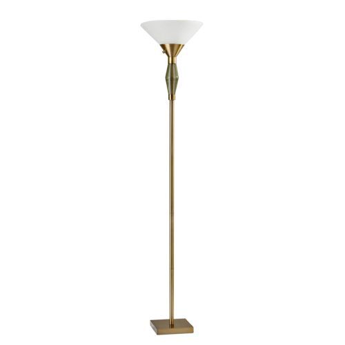 LED Light Changing Torchiere Floor Lamp With White Frosted Glass Cone Shade - Brass