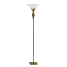 Load image into Gallery viewer, LED Light Changing Torchiere Floor Lamp With White Frosted Glass Cone Shade - Brass
