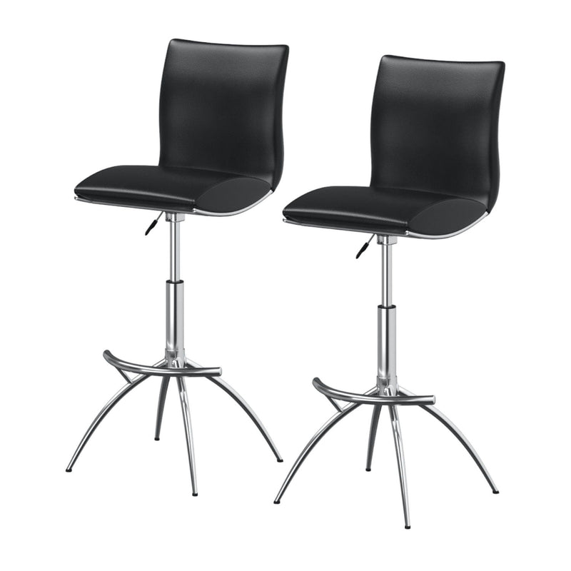 Contemporary Faux Leather And Metal Low Back Adjustable Height Bar Chairs (Set of 2) - Black