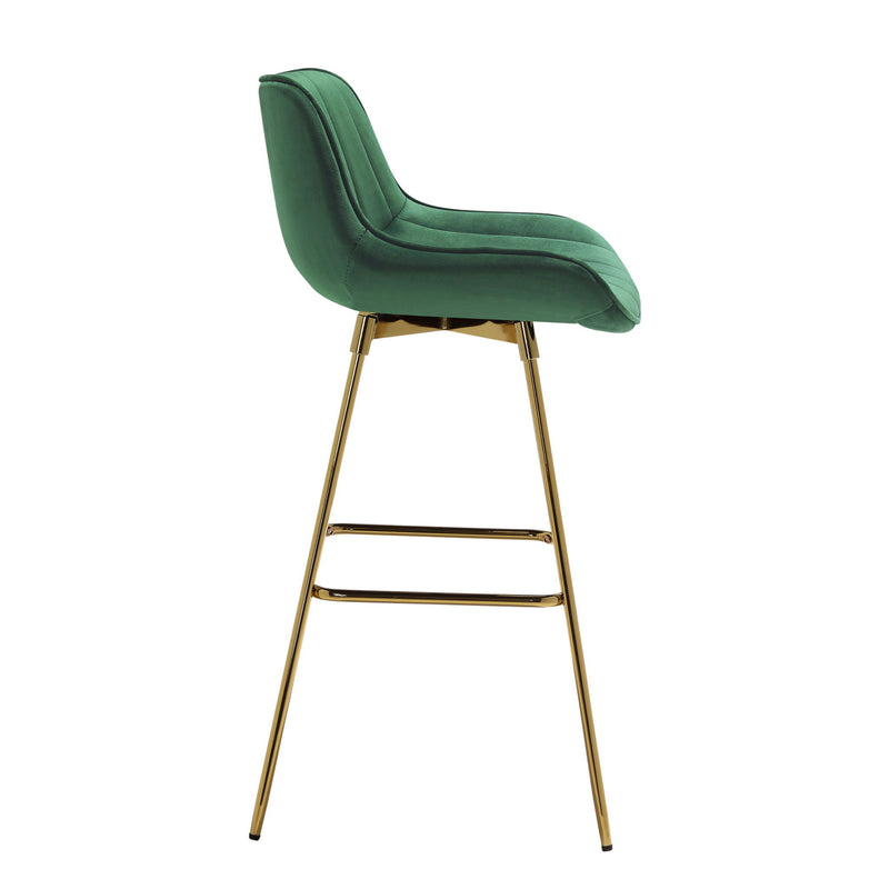 Velvet And Metal Swivel Low Back Bar Height Bar Chairs (Set of 2) - Green And Gold