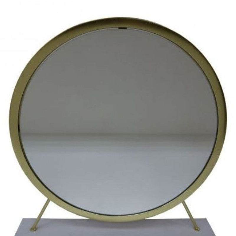 19" Round Framed Metal Freestanding Mirror - Brass