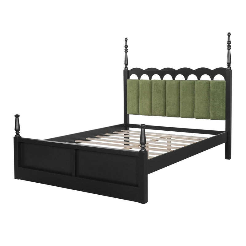 Platform Bed Frame With Tufted Upholstered Scallop Headboard