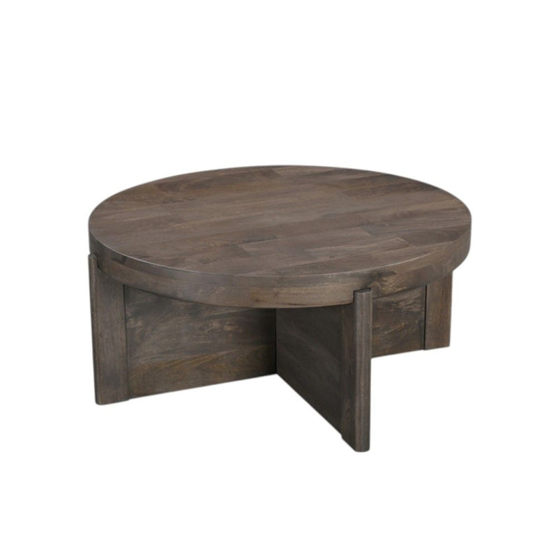 Solid Wood Round Cross Legs Coffee Table - Brown