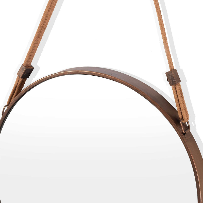 19" Copper Metal Round Rope Hanging Accent Mirror - Dark Brown
