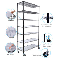 Load image into Gallery viewer, 7 Tier Metal Shelf Wire Shelving Unit, 2450Lbs Heavy Duty Adjustable Storage Rack With Wheels &amp; Shelf Liners For Closet Kitchen Garage Basement Commercial Shelving

