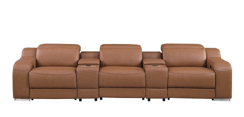 129" Italian Leather Reclining USB Sofa - Chestnut