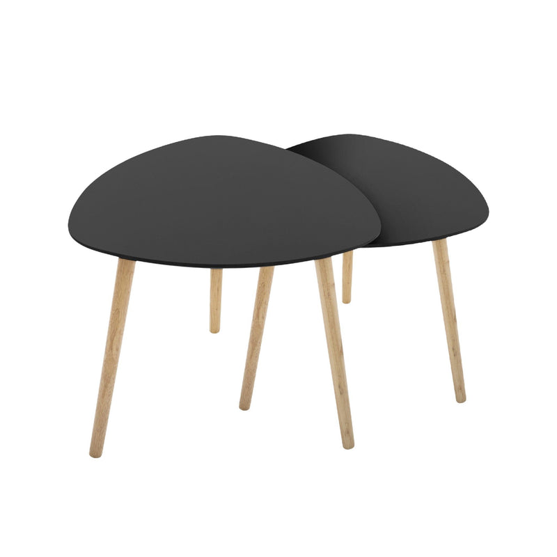 Wood Triangular End Tables (Set of 2) - Black / Natural