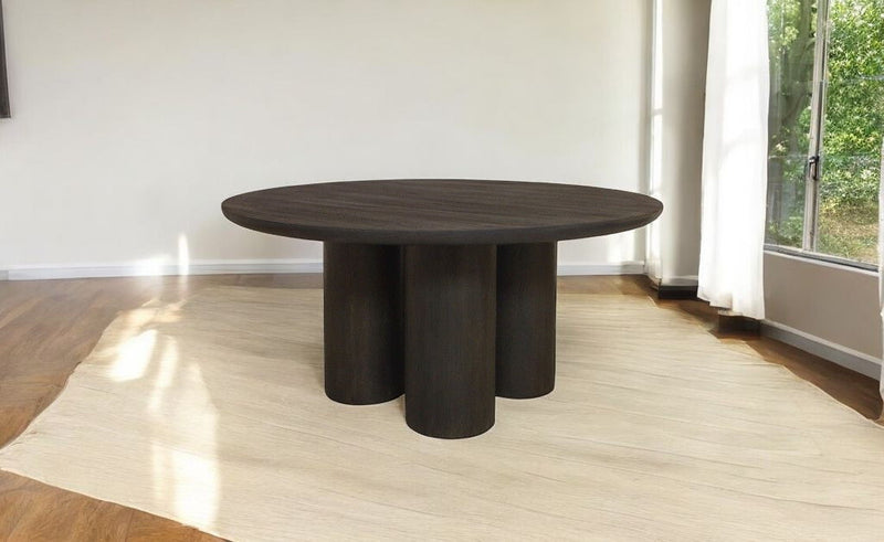 Solid Wood Round Top Dining Table - Dark Brown