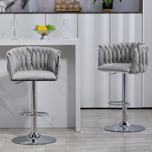 Load image into Gallery viewer, 360 Degree Swivel Bar Stools Adjustable Counter Height Bar Chairs With Woven Back &amp; Footrest, Silver Chromed Bar Stools For Kitchen Island (Set of 2) - Gray
