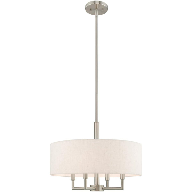 23" Four Light Metal Dimmable Chandelier With Shades - Nickel / Cream
