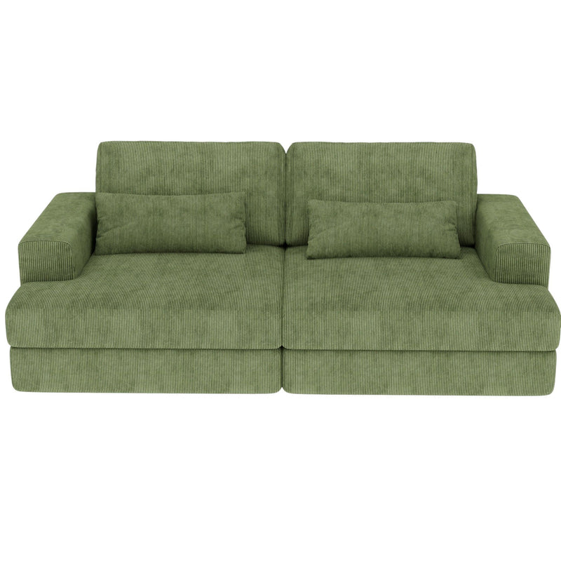 Corduroy Modular Stainless Steel Sleeper Sofa With Toss Pillows - Green